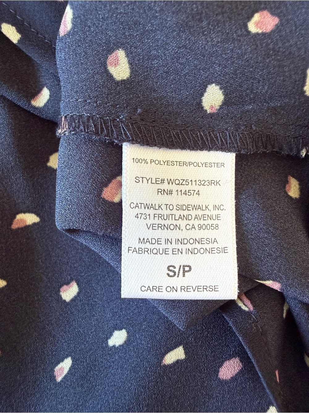 Pleione Navy Confetti Print Twist Front Peplum Blouse Size Small - Picture 5 of 5